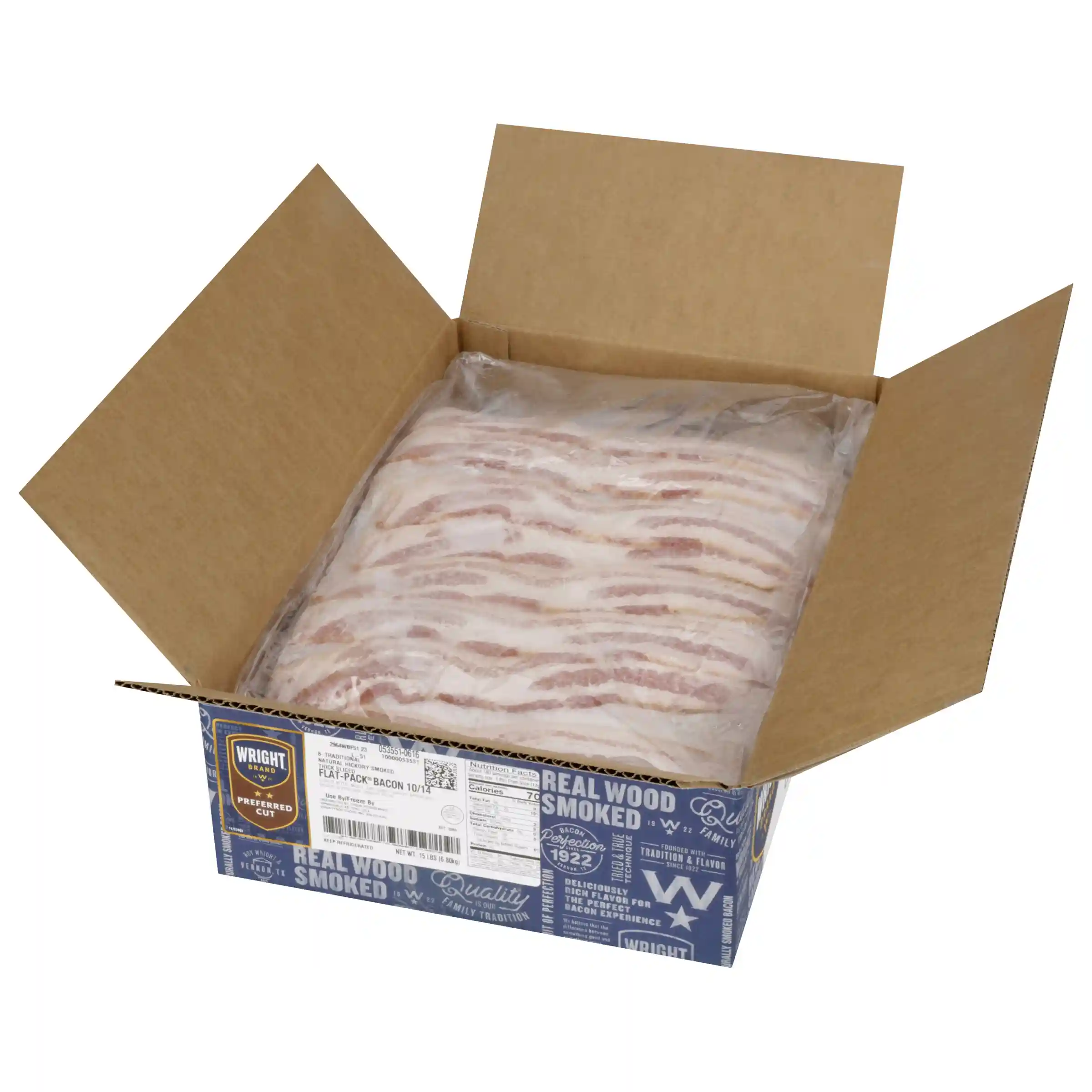 Wright® Brand Traditional Naturally Hickory Smoked Thick Sliced Flat Pack® Bacon, 10/14_image_4
