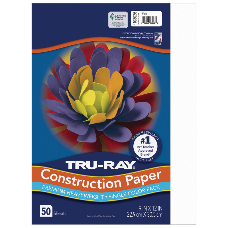 Construction Paper, Heavyweight, White, 9" x 12", 50 Sheets