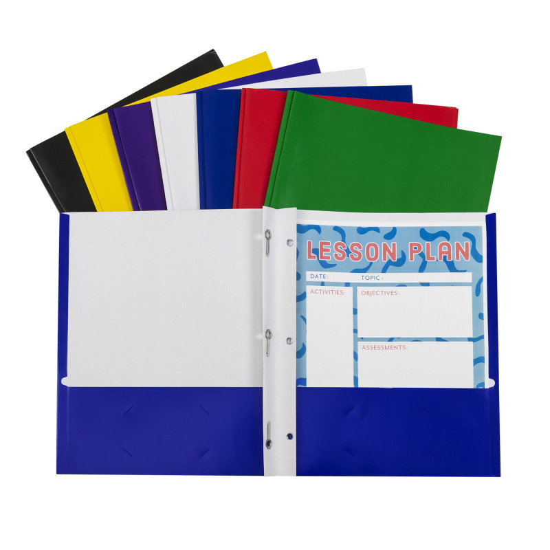 Two-Pocket Paper Portfolios with Prongs, Assorted Colors, Single