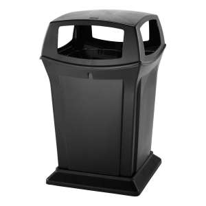 Rubbermaid Commercial, Ranger®, 4 Openings, 45 gal, Resin, Black, Square, Receptacle
