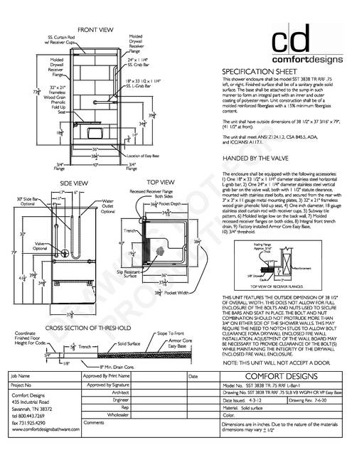 Spec Sheet — Cd Shower Spec Sheet Sst 3838tr 75 1p Rf