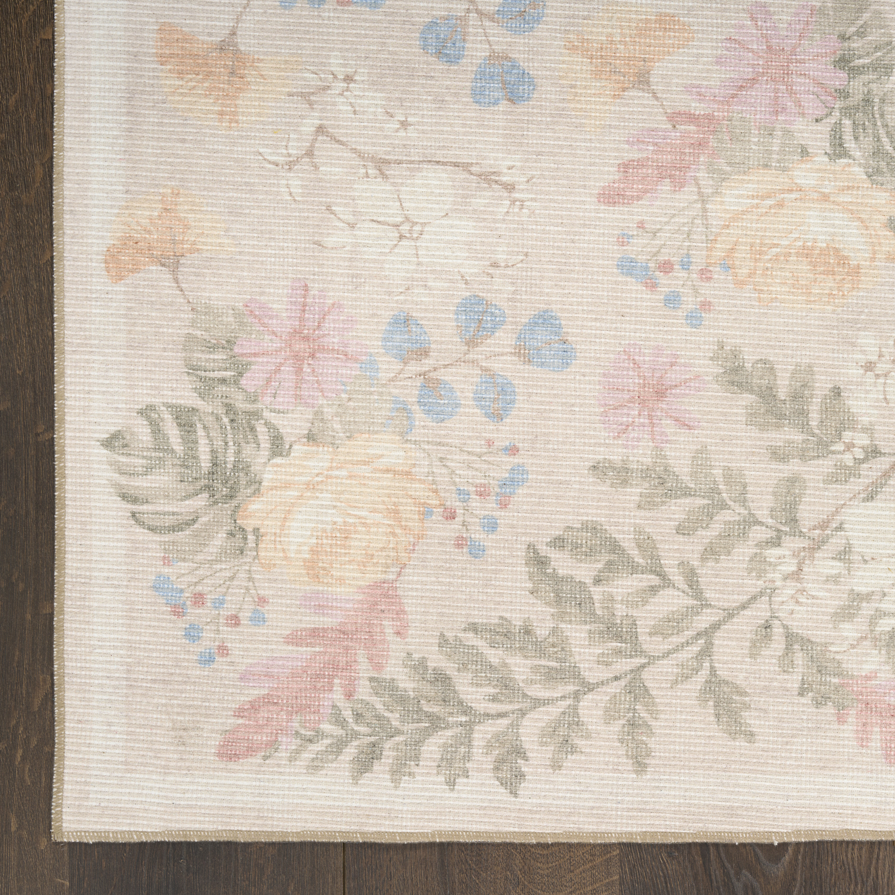 Nourison Botanical Washables 2' x 6' Beige Multicolor Farmhouse Indoor Rug