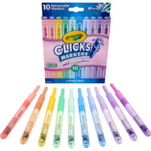 Clicks Washable Retractable Markers, Pastel Colors, 10 Count