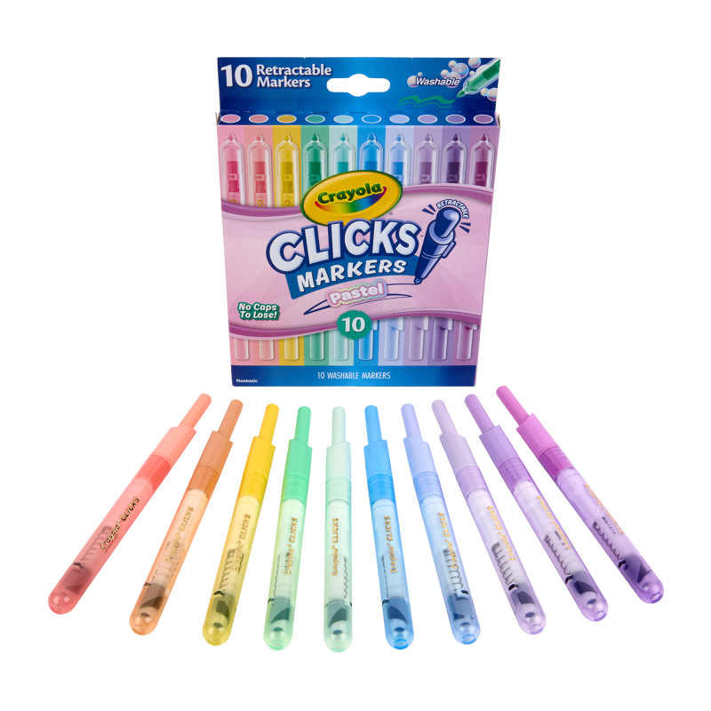 Clicks Washable Retractable Markers, Pastel Colors, 10 Count