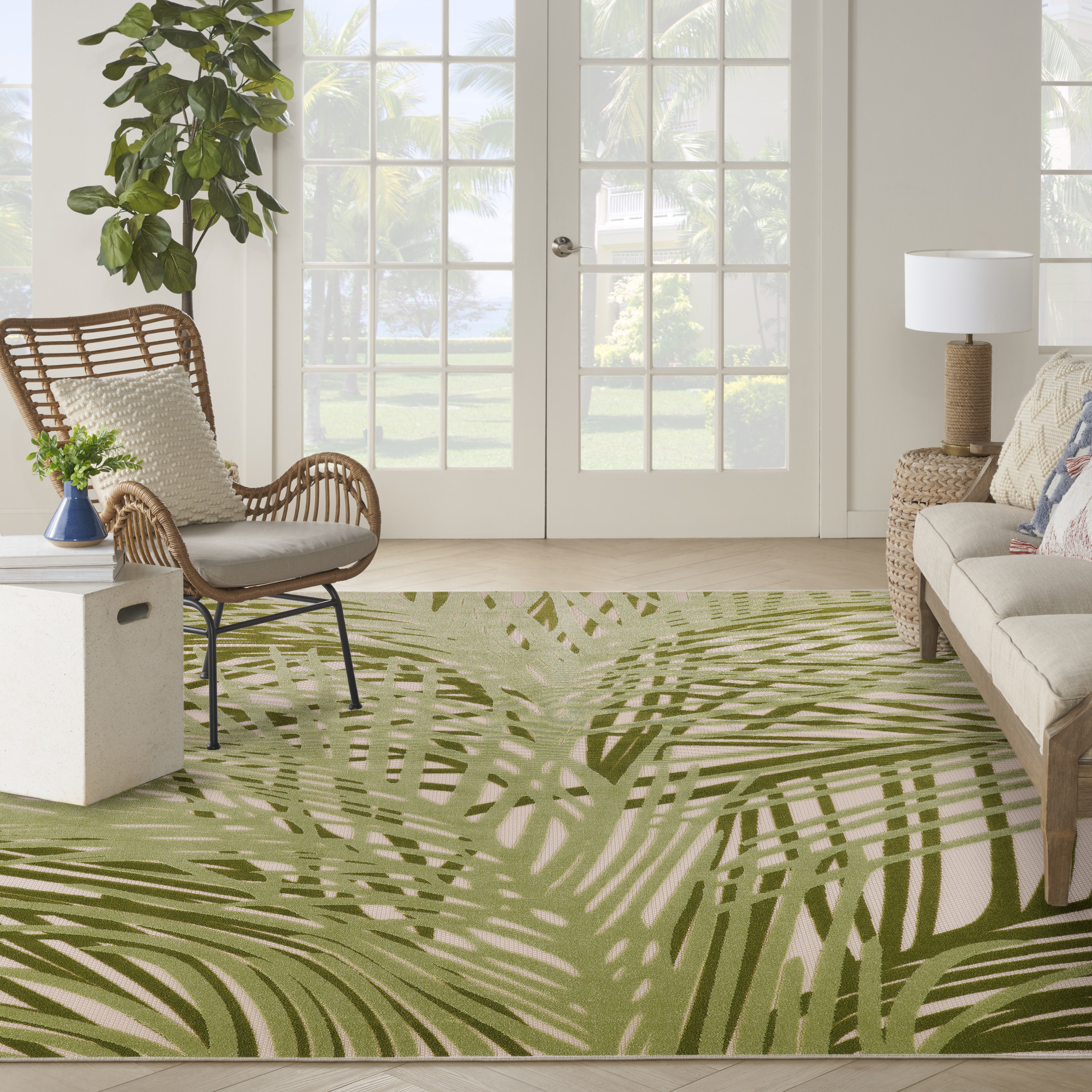 Nourison Aloha 7'10" x 10'6" Ivory Green Outdoor Rug