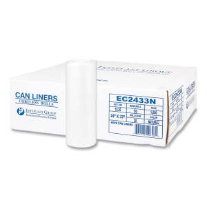 Inteplast,  HDPE Liner, 16 gal Capacity, 24 in Wide, 33 in High, 5 Microns Thick, Natural