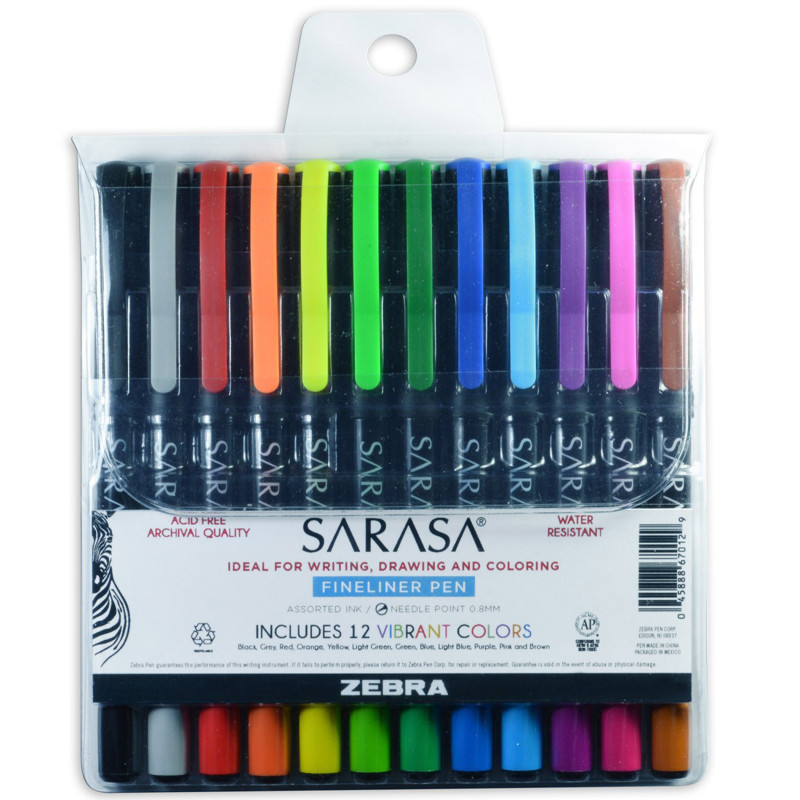 Sarasa%C2%AE+Fineliner+Pens%2C+Assorted%2C+12-Pack