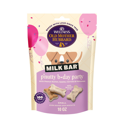 Old Mother Hubbard Limited Edition P’Nutty B-Day Party (Peanut Butter with Vanilla Yogurt Icing) Front packaging