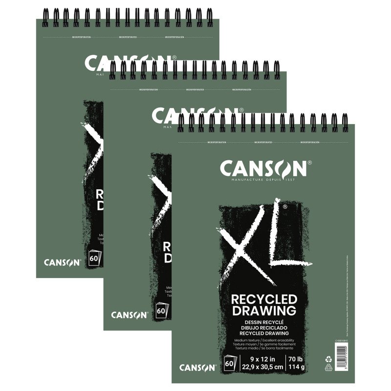 XL Series Drawing Pad, Recycled, Top Wire Binding, 60 Sheet, 9x12 inch, Pack of 3