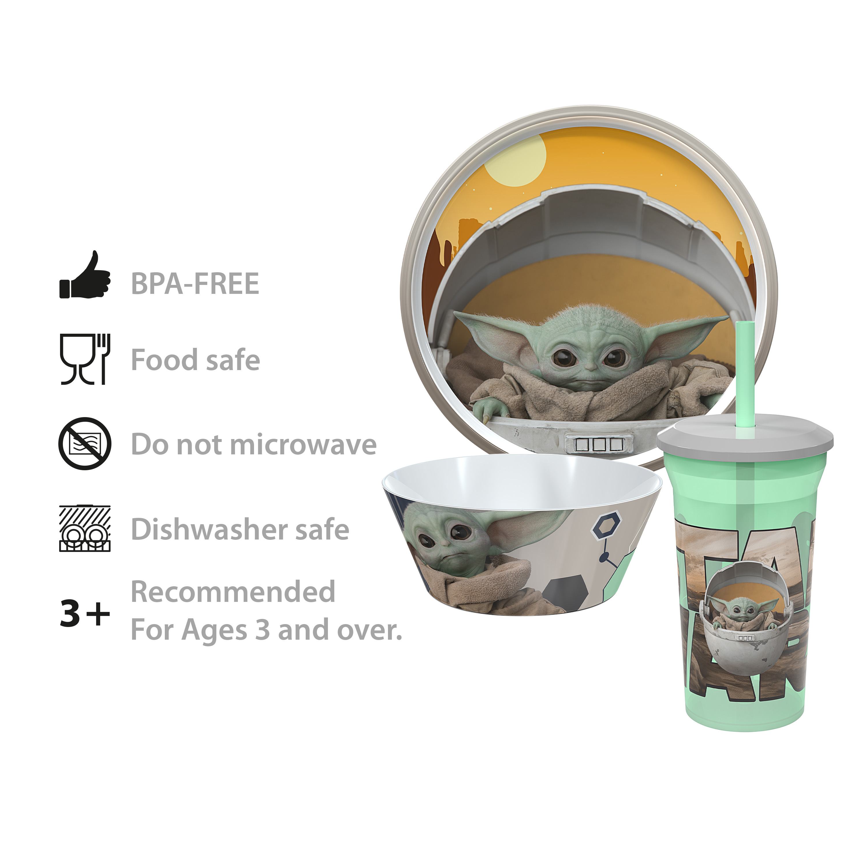 Star Wars: The Mandelorian Kids Dinnerware Set, The Child (Baby Yoda), 3-piece set slideshow image 11 Star Wars: The Mandelorian Kids Dinnerware Set, The Child (Baby Yoda), 3-piece set slideshow image 11