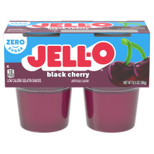 JELL-O Zero Sugar Black Cherry Flavor Gelatin Snack Cups, 4 ct