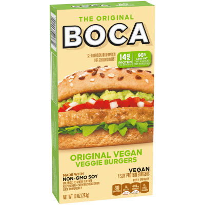 BOCA Original Vegan Veggie Burgers with Non-GMO Soy, 4 ct Box