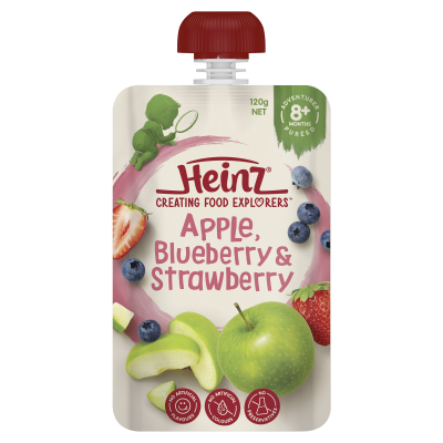  Heinz® Apple, Blueberry & Strawberry Baby Food Pouch 8+ months 120g 