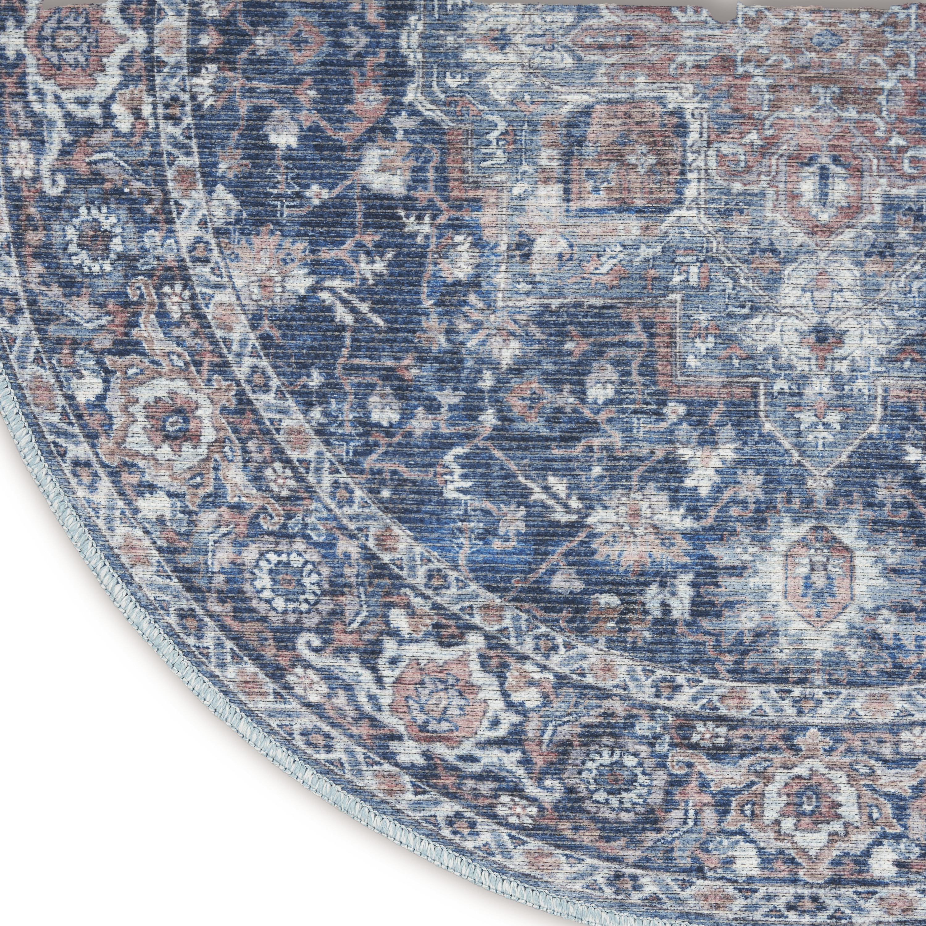 Nourison New Concept Washables 5'3" x Round Ivory Navy Vintage Indoor Rug