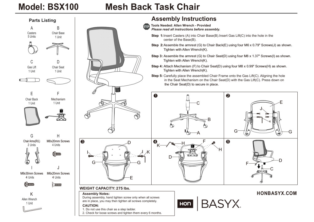 HON Basyx Helium Commercial-Grade Light Task Chair, Office Chair, in