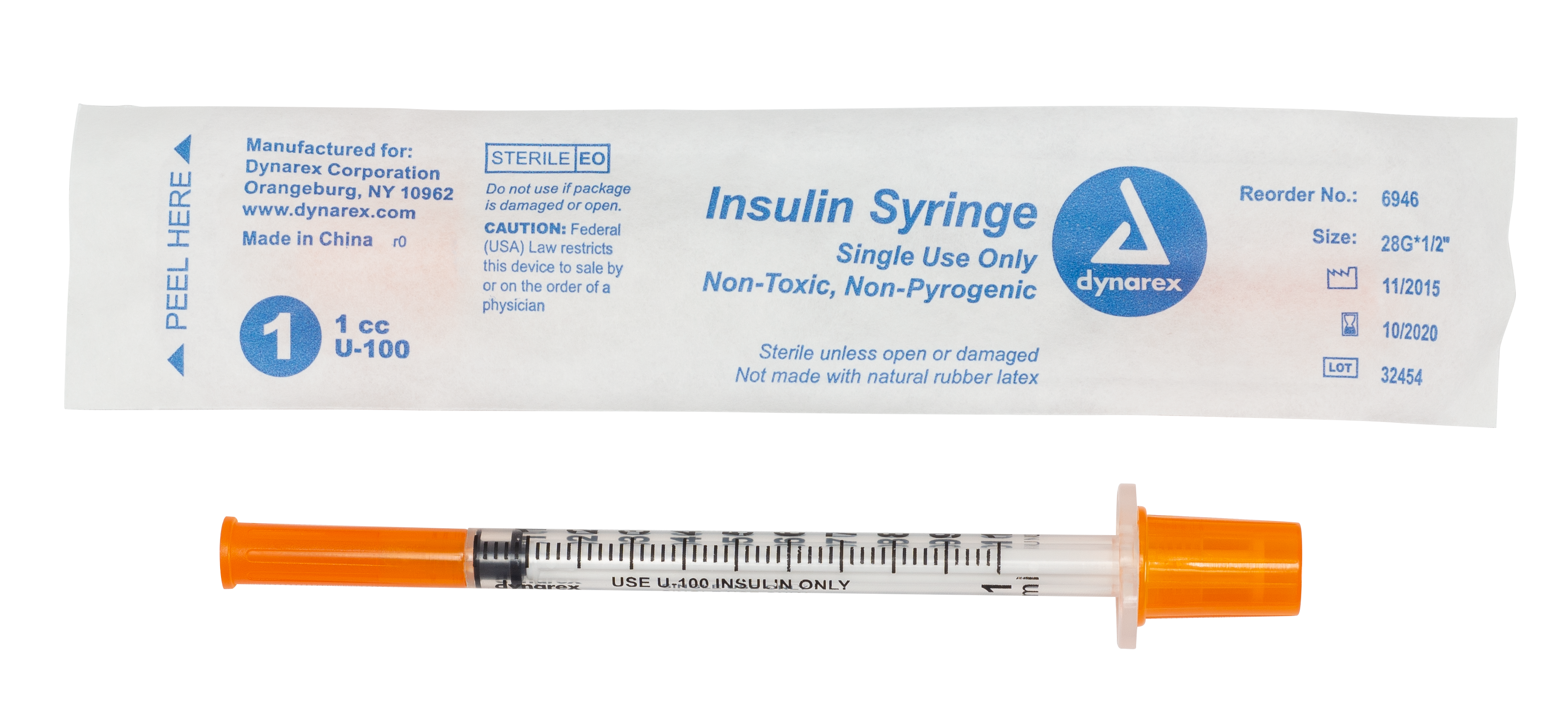 Insulin Syringe N/S - Individual Wrapped - 1cc - 28G, 1/2
