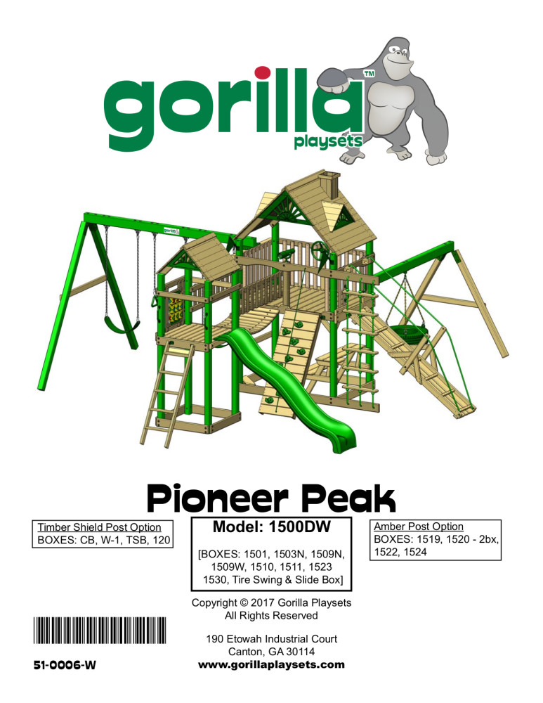 Gorilla Playsets Pioneer Peak Wooden Swing Set with Wood Roof, Tire Swing, and Clatter Bridge