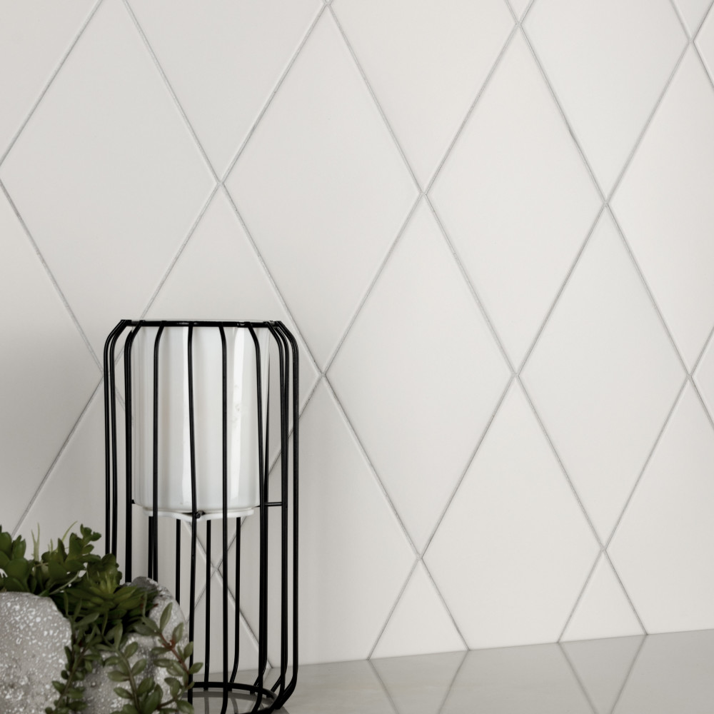 Rhombus Smooth White 5.5x9.5 Rhombus Porcelain Floor and Wall Digital Pattern