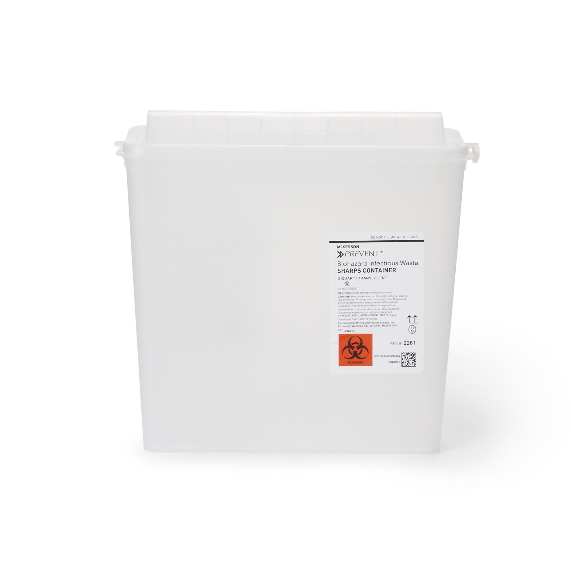 McKesson Prevent® Sharps Container, 1-1/4 Gallon, 10-3/4 x 10-1/2 x 4-3/4 Inch