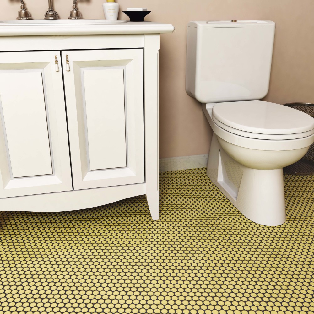 Hudson Penny Round Vintage Yellow 11-7/8 in. x 12-5/8 in. Porcelain Mosaic Tile