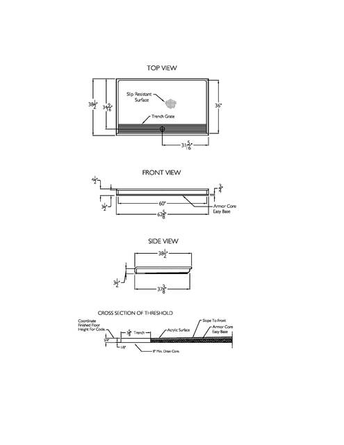 Technical Drawing — Cd Shower Base Tech Draw Xsb 6238tr 75