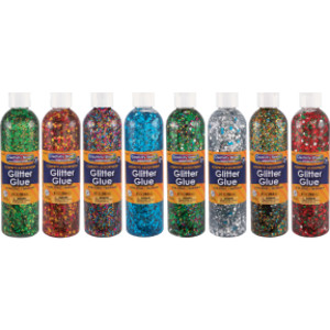 Glitter Glue, Assorted Confetti, 8 fl. oz., 8 Bottles
