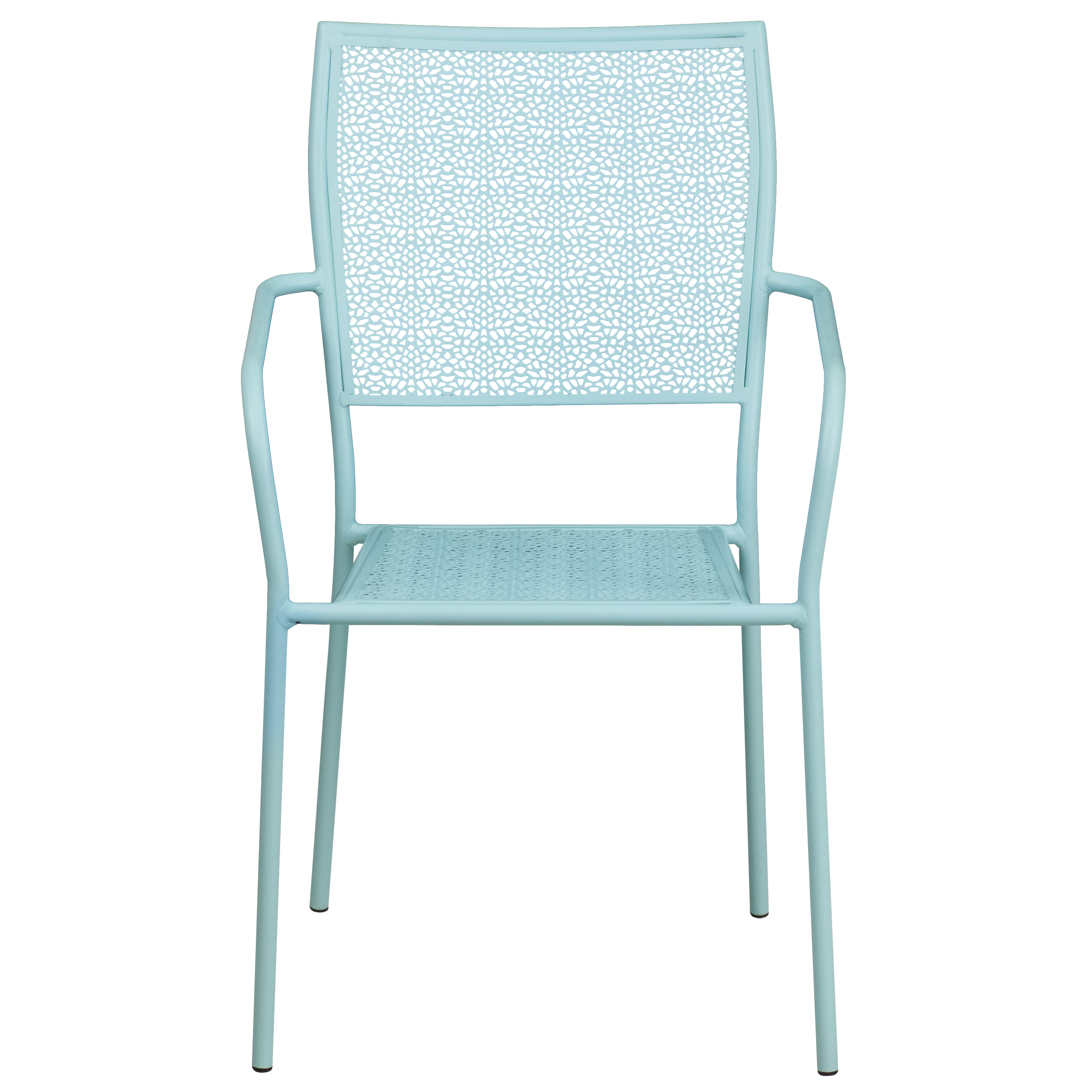 Commercial Grade Sky Blue Indoor-Outdoor Steel Patio Arm Chair with Square Back - Picture 26 of 61