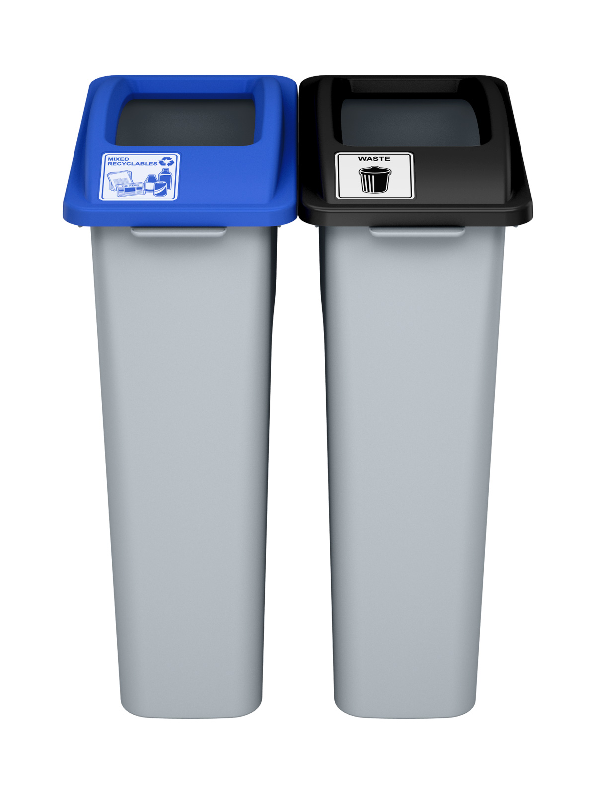 WASTE WATCHER – Double – Kit – Mixed Recyclables-Waste – Full-Full – Grey-Blue-Black