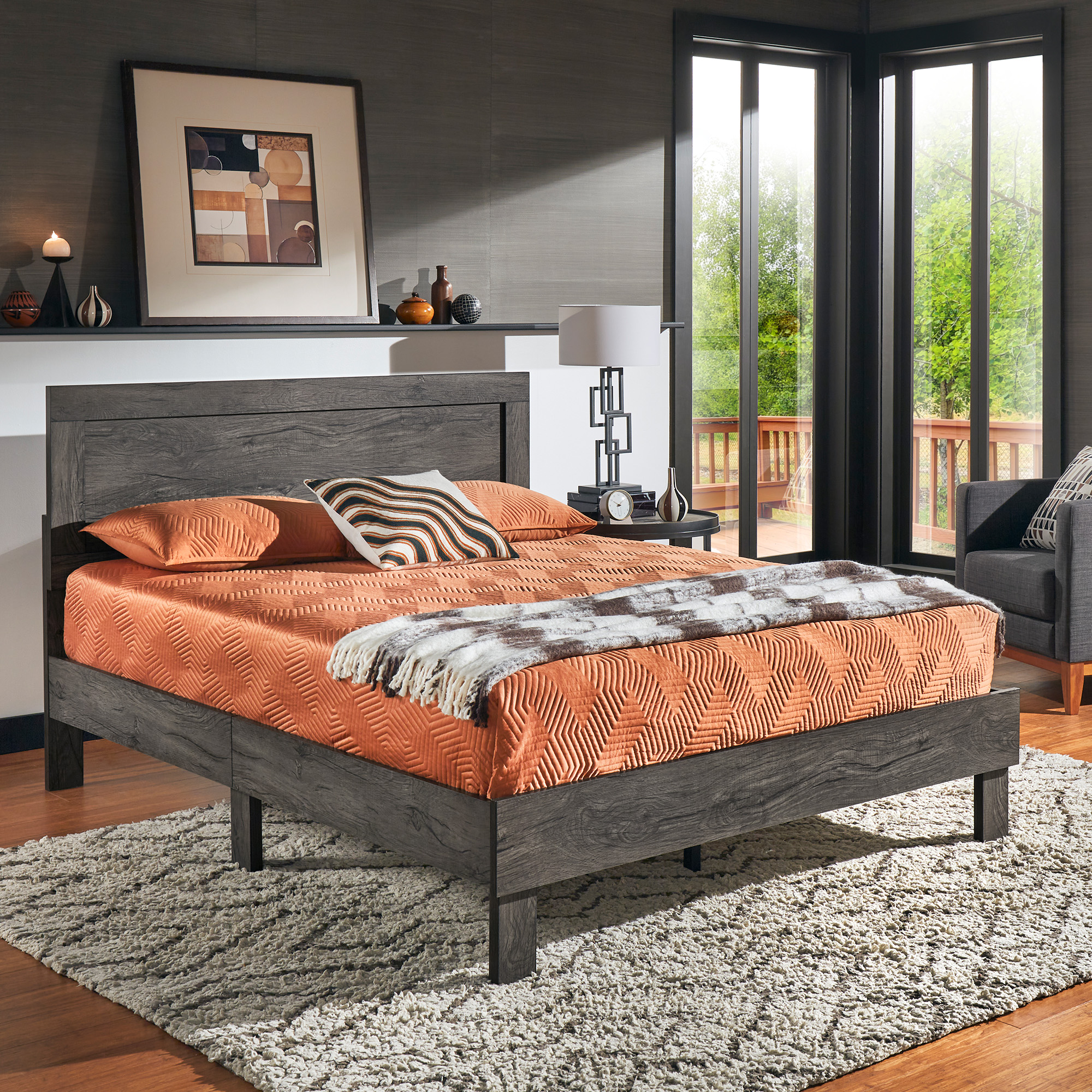 Wood Finish Platform Bed