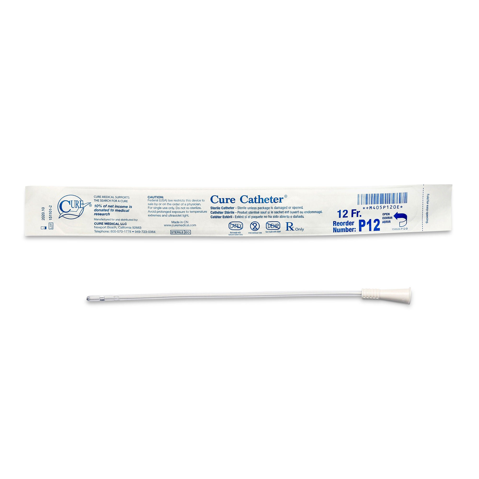 Cure Catheter™ Urethral Catheter, 12 Fr., Unisex, Straight