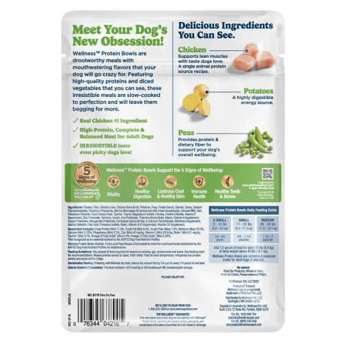 Wellness Protein Bowls Chicken, Potato & Peas back packaging