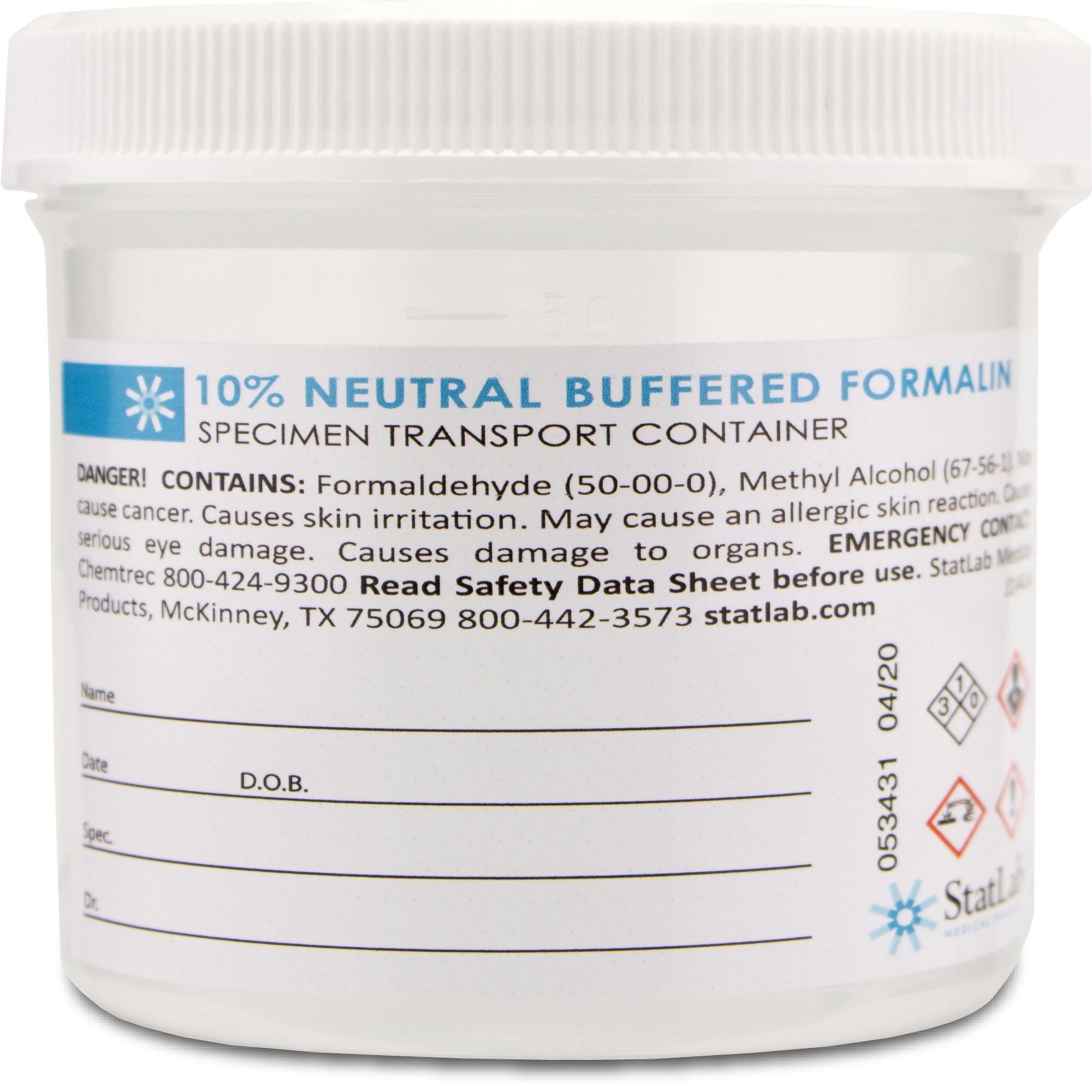 StatLab Prefilled Formalin Container, 90 mL Fill in 180 mL