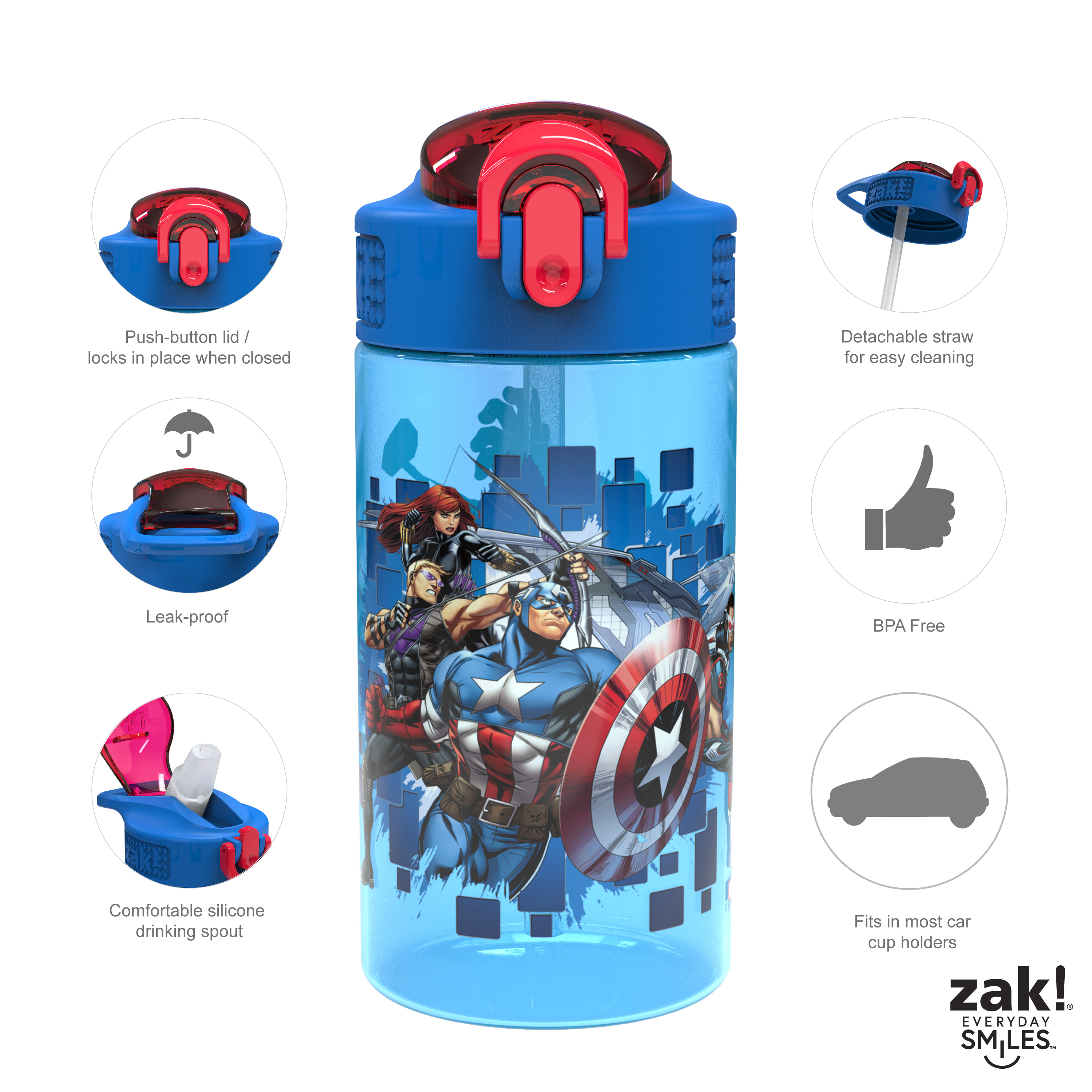 Marvel Comics 16 ounce Reusable Plastic Water Bottle with Straw, The Avengers, 2-piece set slideshow image 8
