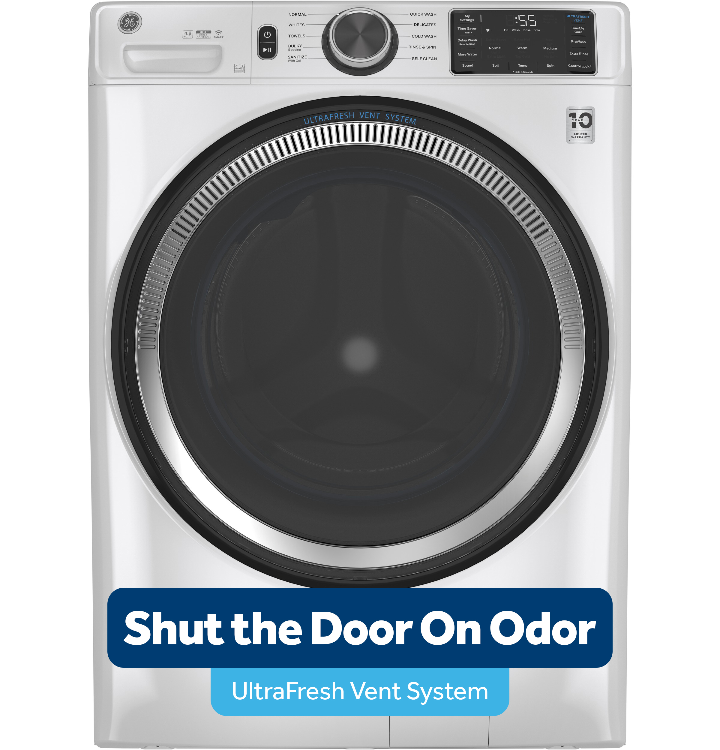GE® ENERGY STAR® 5.0 cu. ft. Capacity Smart Front Load Steam Washer with SmartDispense™ UltraFresh Vent System with OdorBlock™ and Steam