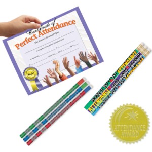 Perfect Attendance Celebration Kit, Certificates, Award Seals & Motivational Pencils
