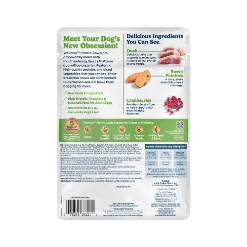 Wellness Protein Bowls Duck, Sweet Potato & Cranberries back packaging