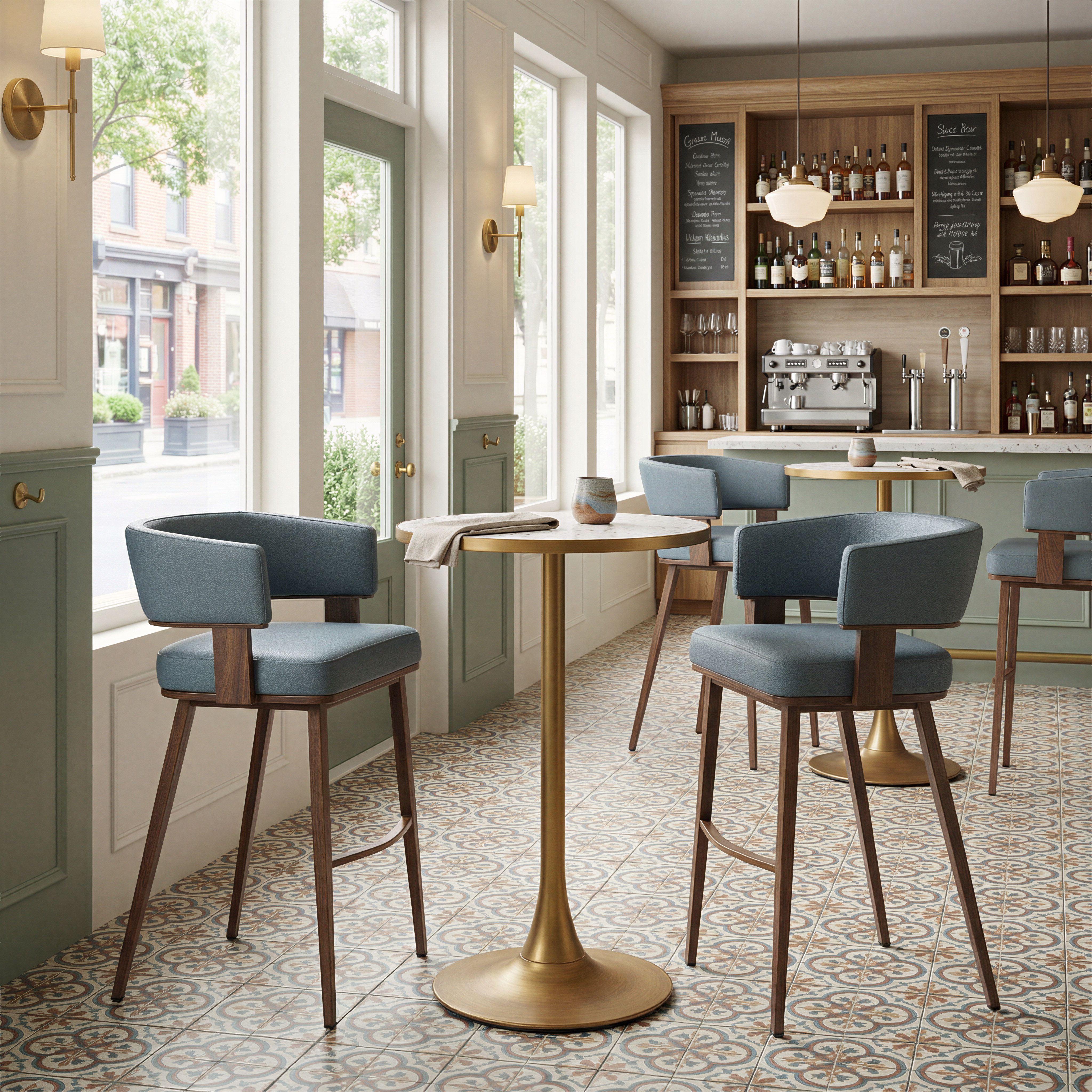 Poise Barstool Azure Gray & Walnut product image