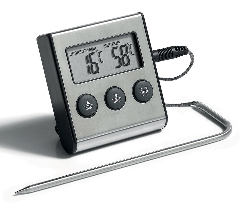 Termómetro de cocción digital con temporizador y sonda de acero inoxidable