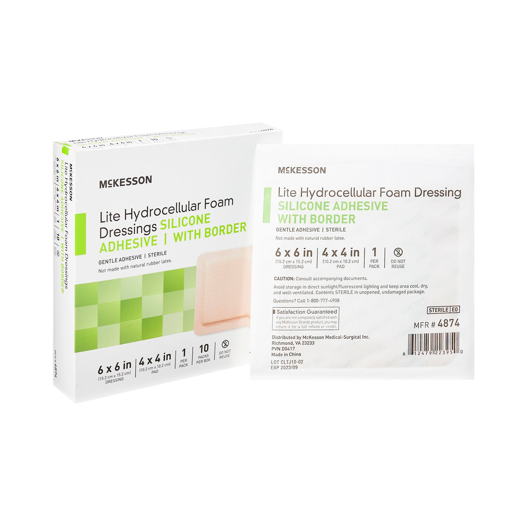McKesson Lite Hydrocellular Foam Dressings w/ Border & Silicone Adhesive, 6 x 6"