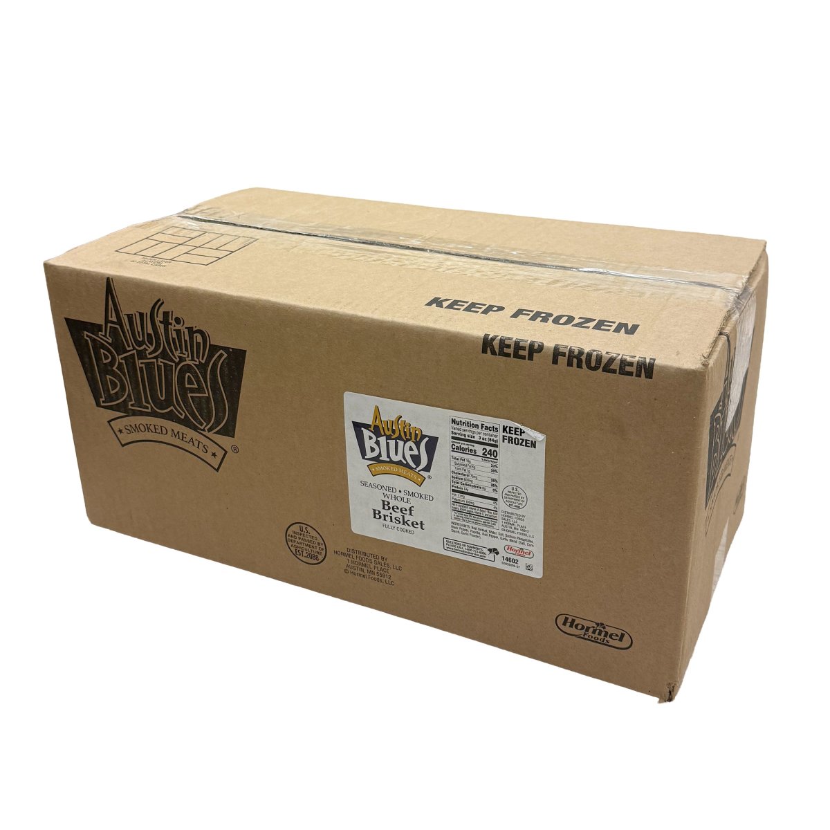 AUSTIN BLUES(r) Pit Smoked Beef Brisket, Whole, 2 pc . C1RA - Front Right Closed Case (Hi Res)