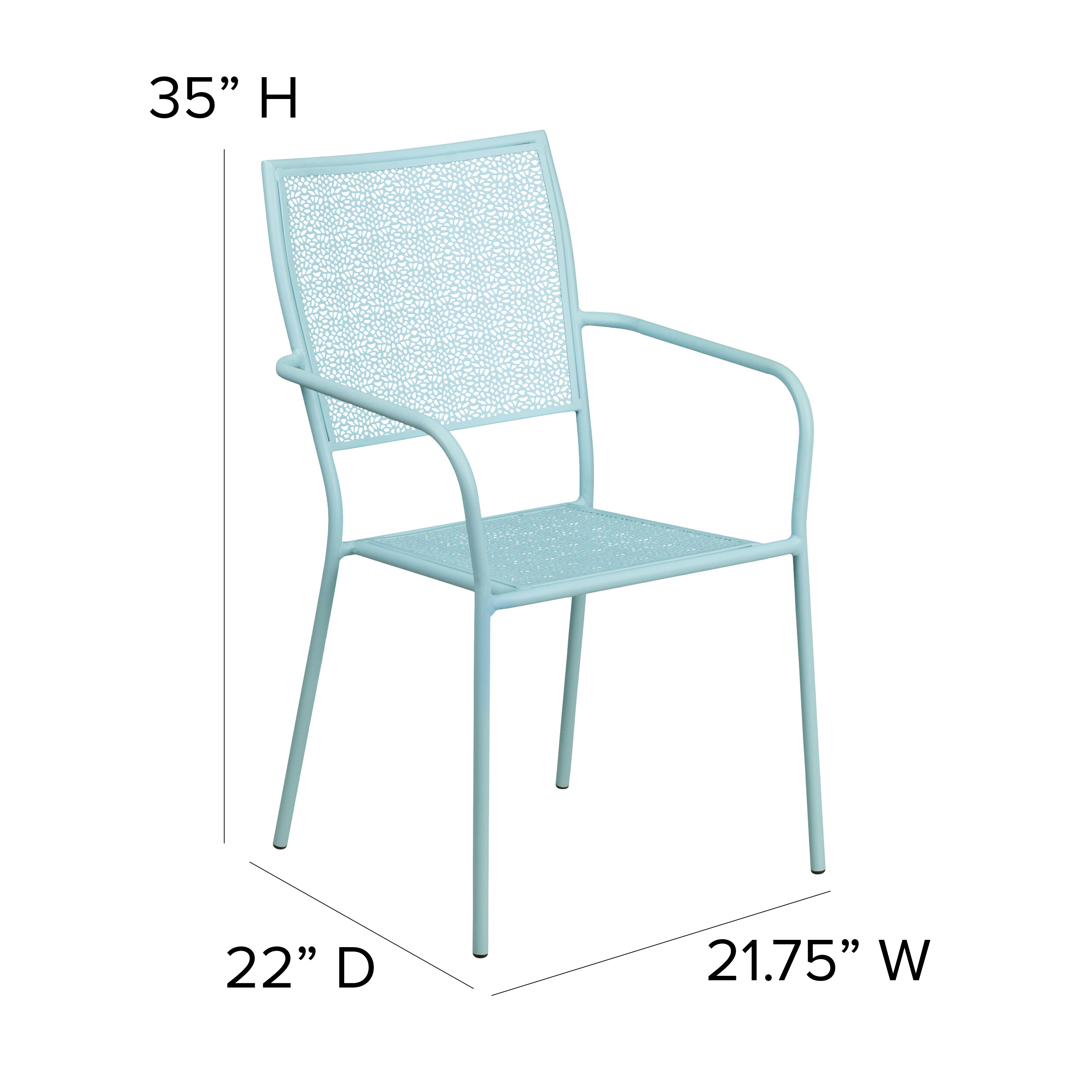 Commercial Grade Sky Blue Indoor-Outdoor Steel Patio Arm Chair with Square Back - Picture 25 of 61