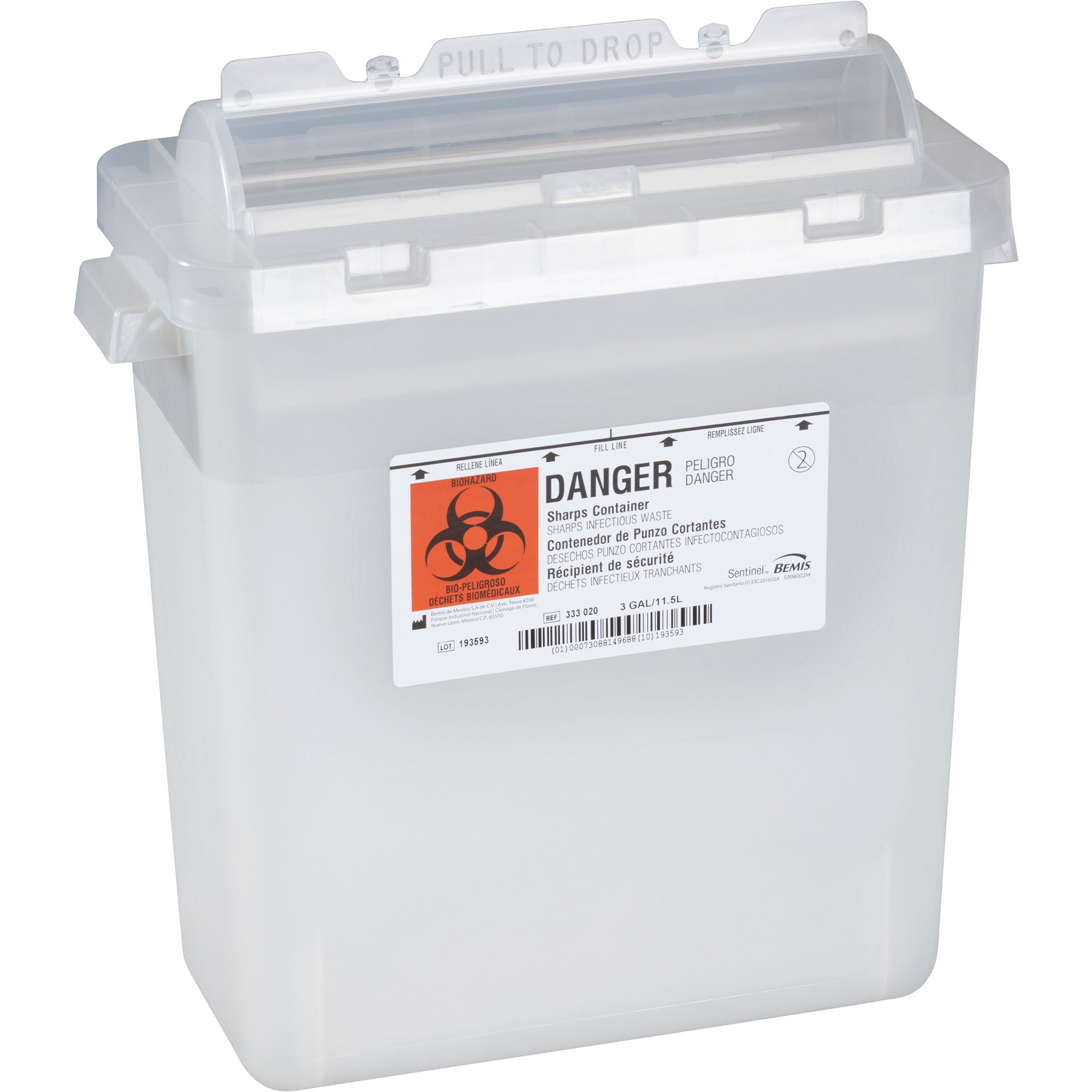 Bemis™ Sentinel Multi-purpose Sharps Container, 3 Gallon, 15 x 13.87 x 6.87 Inch