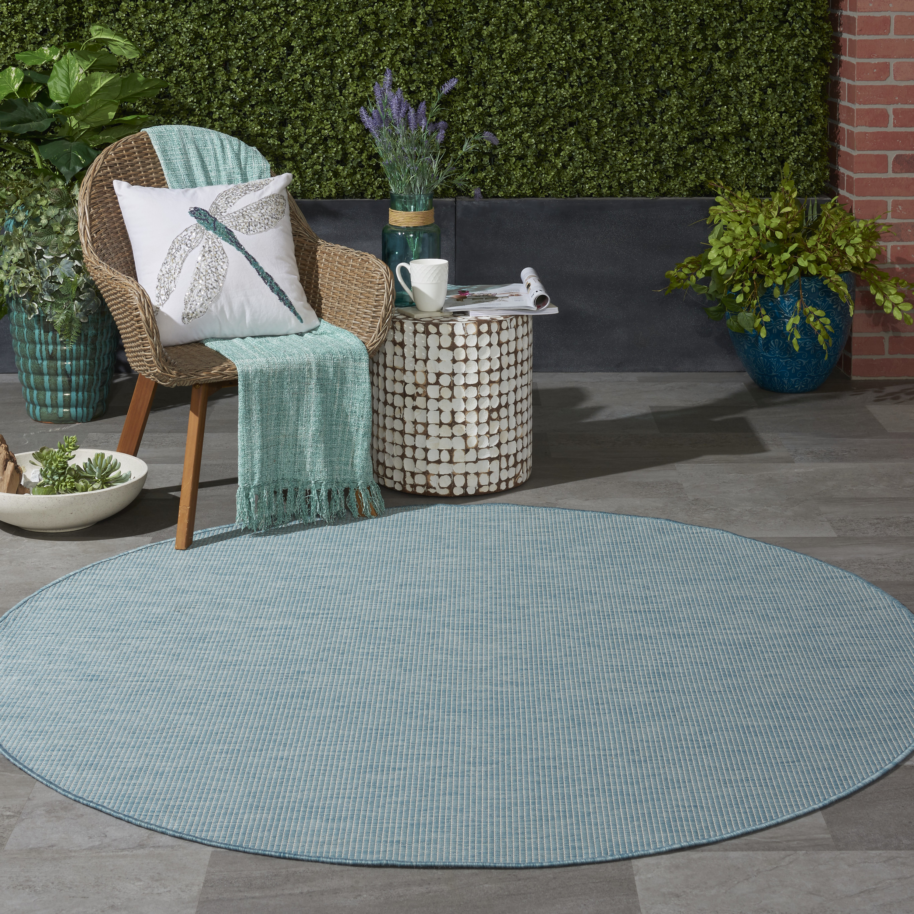 Nourison Positano 6' x Round Aqua Modern Rug