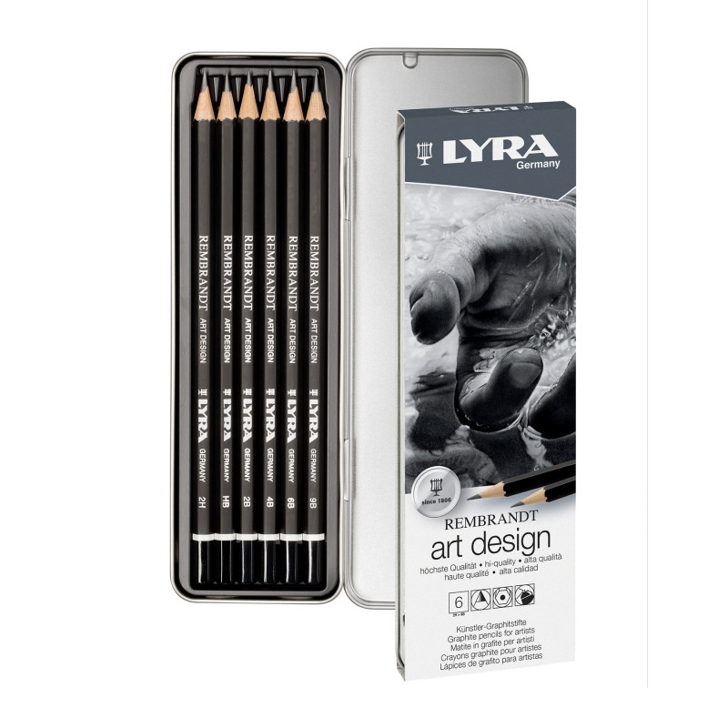 Rembrandt Art Design Graphite Drawing Pencil Set Tin, Assorted Colors, 6 Pieces