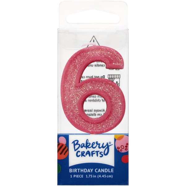 6 Mini Pink Glitter Numeral Candles