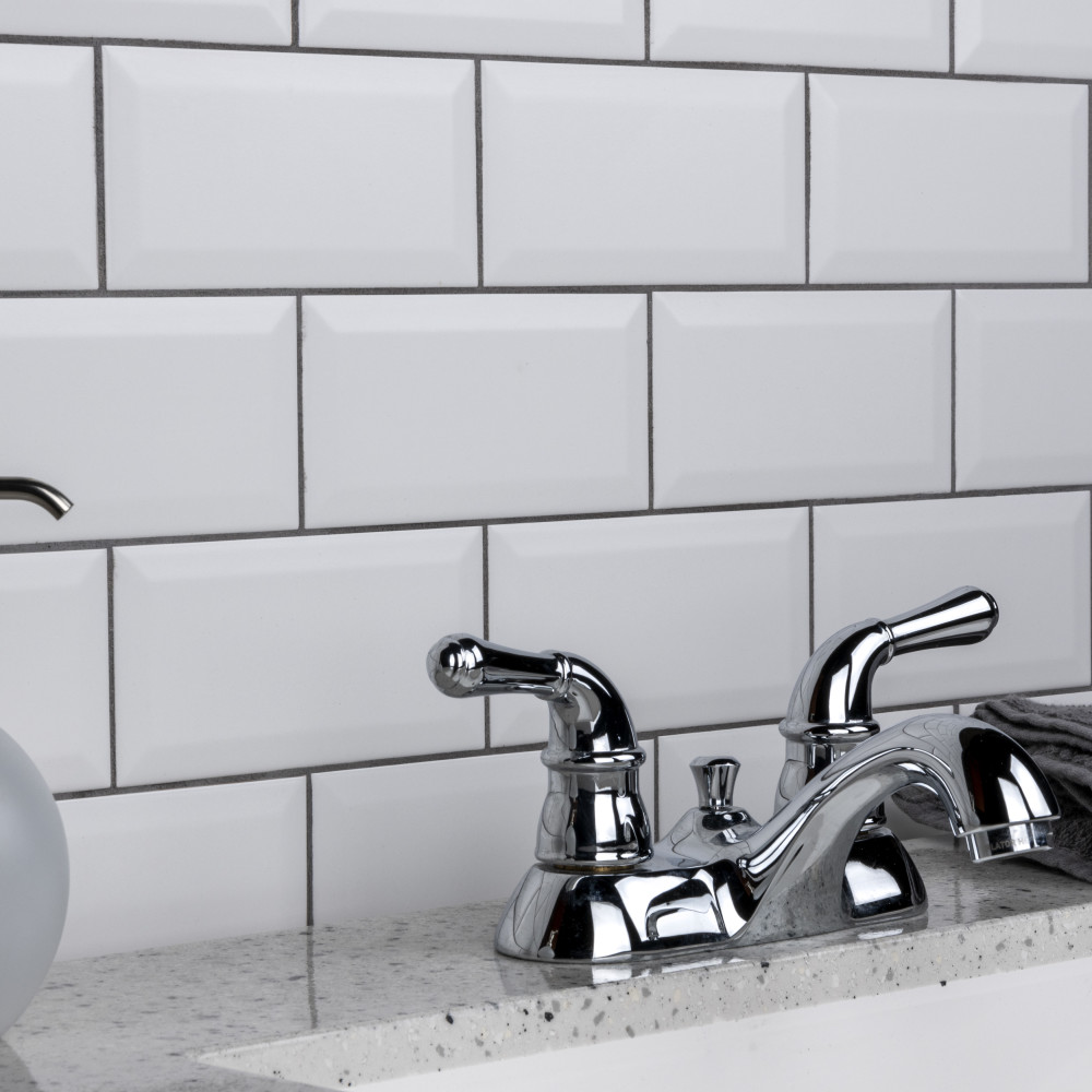 Crown Heights Beveled Matte White 3 in. x 6 in. Ceramic Wall Tile