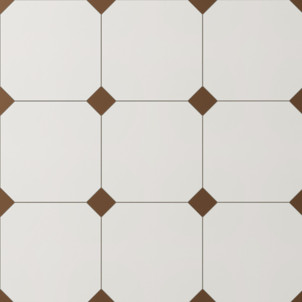 Vaudeville Octagon Nacar with Taco Marron 7-7/8 in. x 7-7/8 in. Porcelain Floor and Wall Tile