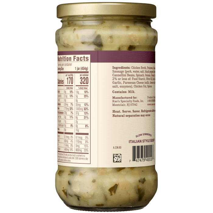 Sausage & Potato with Cannellini Beans Soup, 16 oz - Back Image