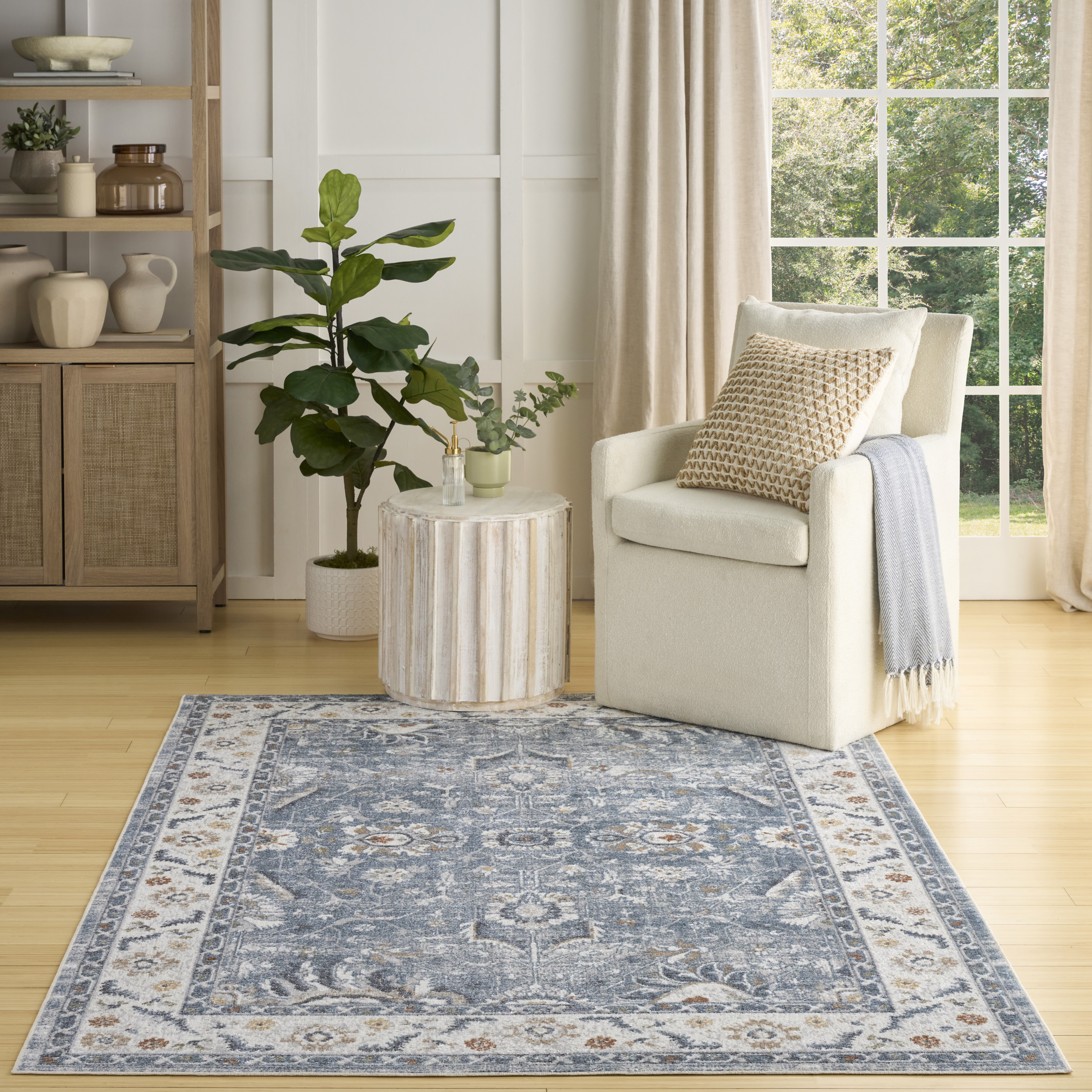 Nourison Astra Machine Washable 4' x 6' Blue Vintage Indoor Rug