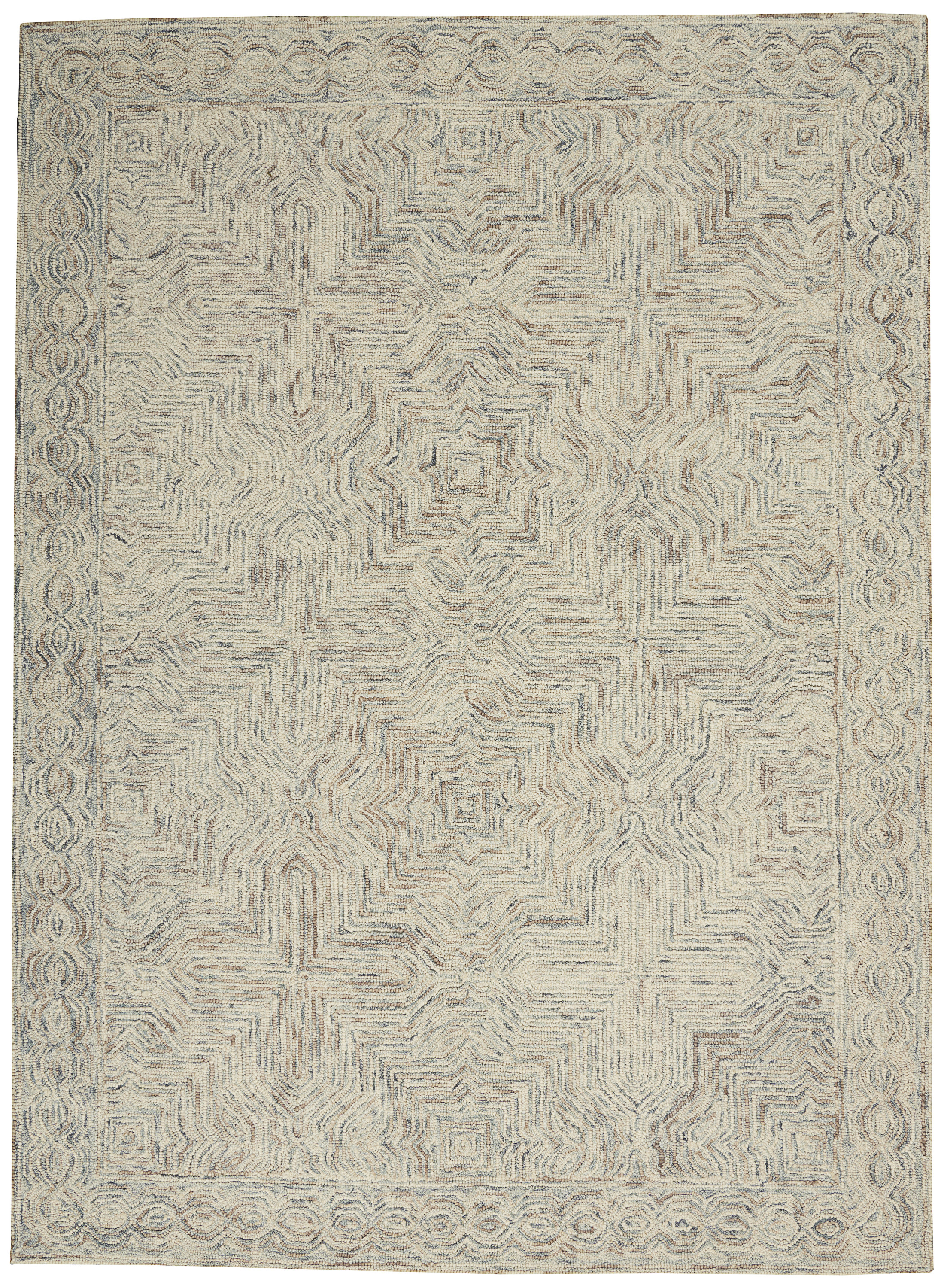 Nourison Interlock 3'9" x 5'9" Blue Ivory Bohemian Indoor Rug